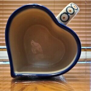 Polish Pottery Hand Made Heart Shaped Mug Flowering Peacock Ceramika Bona